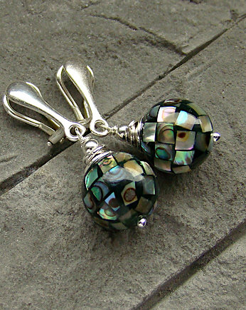 Abalone Moisac - srebrne klipsy, RayOfArt