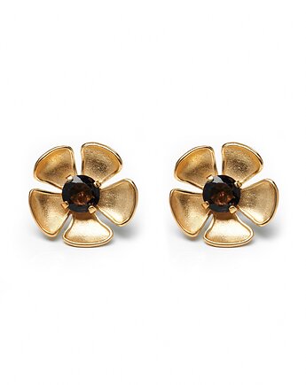 Kolczyki pozłacane FLEUR - kwarc dymny, NINIcoJewelry