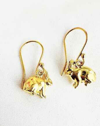 Kolczyki z króliczkiem, złoty królik zawieszka Wielkanoc, Anemon Atelier