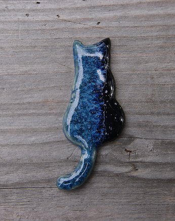 Ceramiczny magnes kot niebieski z czarnym, Gliniana Koniczynka