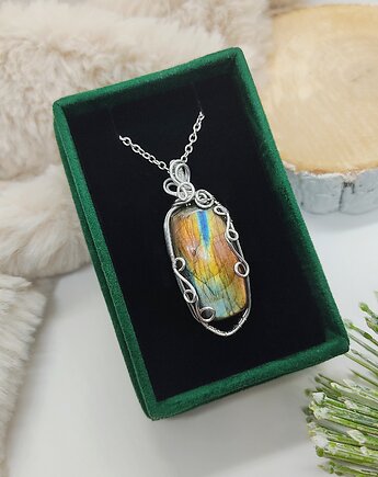 Naszyjnik Labradoryt Wielokolorowy stal chirurgiczna wisiorek handmade, byNostawen