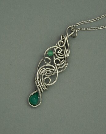 Oryginalny wisiorek zielony onyks wire wrapping, Agata Rozanska