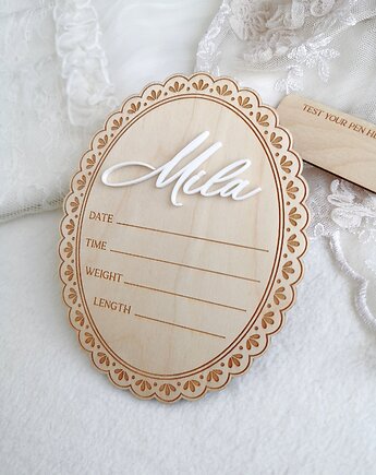 Tabliczka powitalna dla noworodka, metryczka dla dziewczynki, prezent noworodek, ONAiON