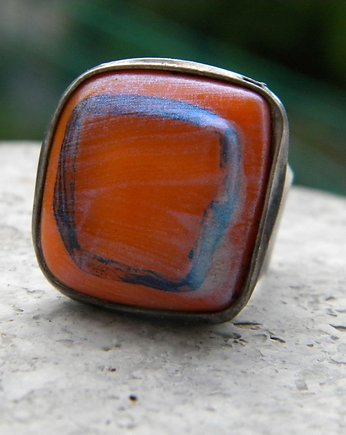 Kwadrat  orange błysk  -  pierścień / sygnet, Beata Trotter