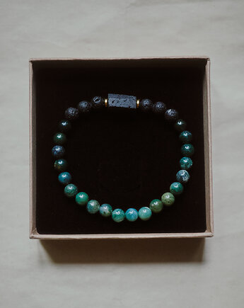 Męska bransoletka, turmalin, agat mszysty i lawa wulkaniczna, Okruszek Biżuteria