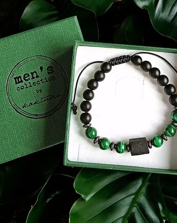 OCHRONA, MIŁOŚĆ, ODWAGA - malachit, turmalin, onyks - bransoletka regulowana, kaktusia