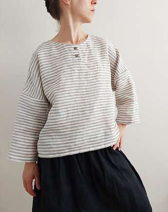 Bluzka "ZORZA" paski mocha, 100% len, madebyjokpa