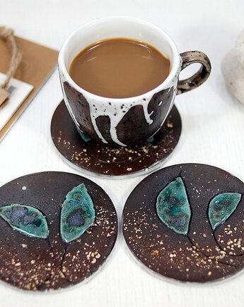Ceramiczne podkładki na stół z turkusowym liściem, 10FingersArt