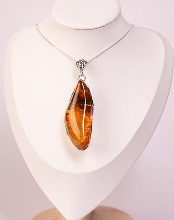 Wisiorek srebrny z naturalnym bursztynem bałtyckim, Amber by Baco