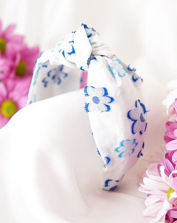 Opaska na włosy z węzłem błękitne stokrotki, roskosh