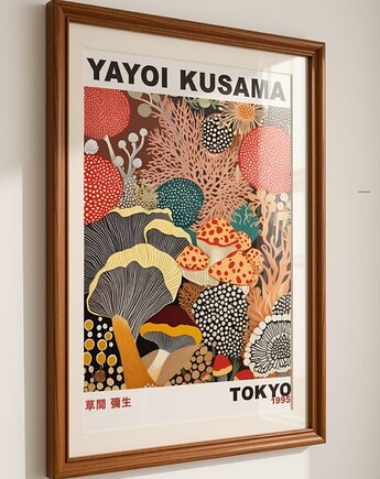 PLAKAT dekoracyjny las kropki abstrakcyjny grzyby Yayoi Kusama, poster, black dot studio