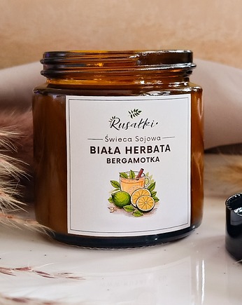 BIAŁA HERBATA BERGAMOTKA Świeca sojowa o naturalnym łagodnym zapachu, Dary Rusałki