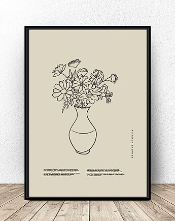 Beżowy plakat "Szkic kwiatów w wazonie" A3 (297mm x 420mm), scandiposter
