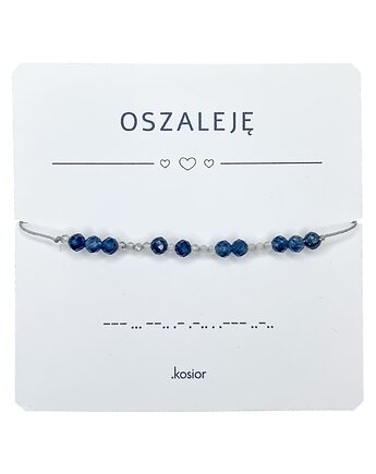 Bransoletka z alfabetem Morse Jadeit indygo Labradoryt, karolina kosior