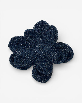 Broszka kwiat XL - czarna ze srebrną błyszczącą nitką, Frozen Keys