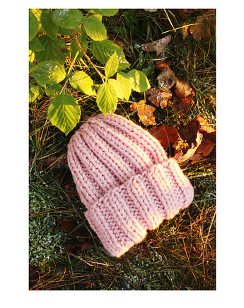 Czapka  beanie z wełną pudrowy róż, Mademoiselle Patrini