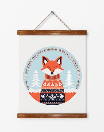PLAKAT świąteczny zimowa ilustracja lis pokój dziecka, black dot studio