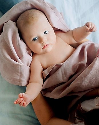 Kocyk lniany / otulacz szary różowy, IL LETTO