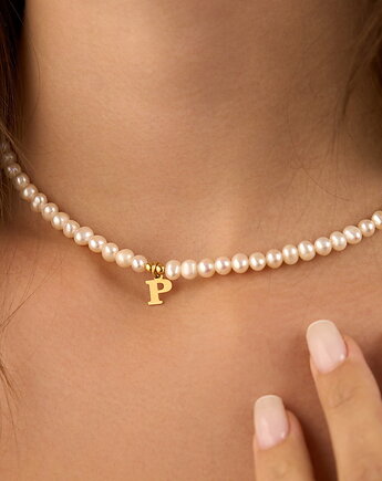 Naszyjnik perły naturalne literka srebro 925 pozłacane (literka do wyboru), Coccola JEWELLERY