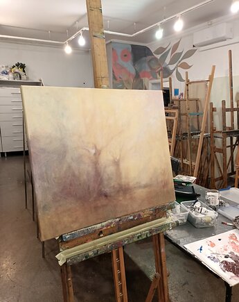 Krajobraz abstrakcyjny olej na płótnie ręcznie malowany, Ela Kubat Art