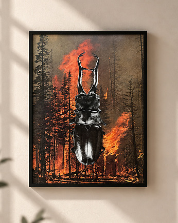Plakat Fire Beetle - surrealistyczny kolaż, collage.collide