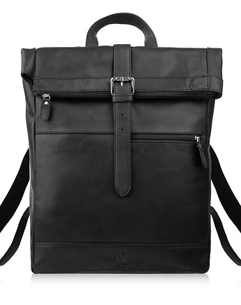 Plecak roll top skórzany vintage na laptopa miejski czarny unisex AY-32-BL, Paolo Peruzzi