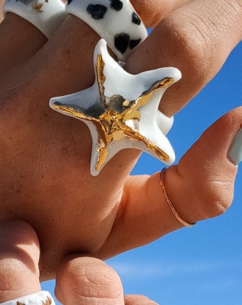 Porcelanowy pierścionek z prawdziwym złotem - rozgwiazda, LaKama