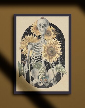 Kolaż / plakat dekoracyjny szkielet słoneczniki anatomia, Something Weird Collage