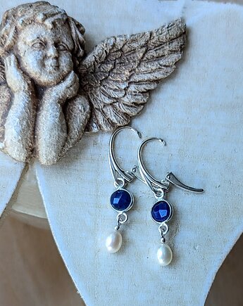 Lapis lazuli z perełką, srebrne kolczyki, Studio Gazela