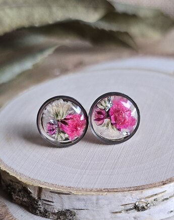 Wieczne kwiaty różowa gipsówka z kwiatami kolczyki srebrne, zkwiatem