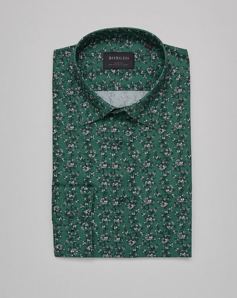 Koszula męska zielona w kwiecisty wzór 00360 długi rękaw slim fit 176/182 39, OSOBY - Prezent dla taty