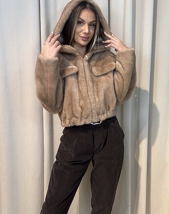 Futro z kapturem Camel, SOLO moda