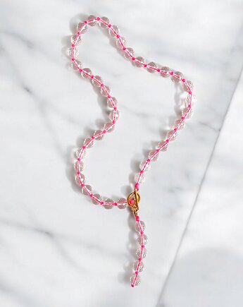 Naszyjnik modułowy : kryształ górski : hot pink : supełkowany, kaktusia