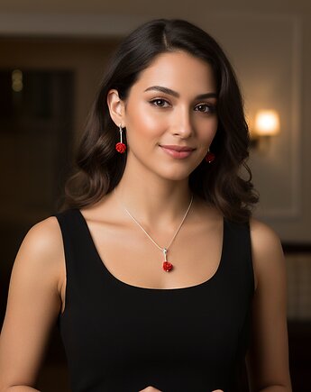 Wisiorek z koralem, wisior z czerwoną różyczką, srebro 925, Yamira Art Studio