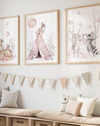Zestaw 3 plakaty, obrazki do pokoju dziecka Sarenka BOHO, Dekoracjan