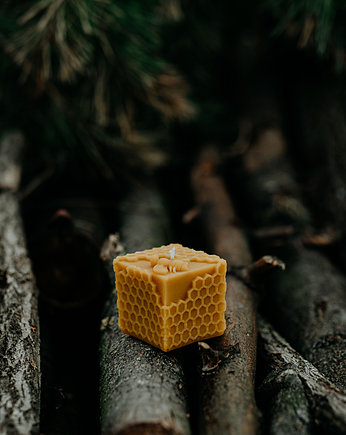 Świeca woskowa kostka z pszczołą (6 cm), Wcinaj miód