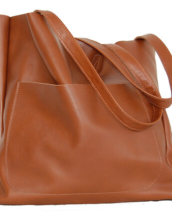 Duża torba damska z kieszenią na ramię ze skóry naturalnej, bagoo