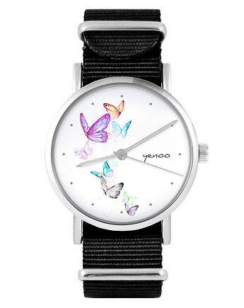 Zegarek - Motyle - czarny, nylonowy, yenoo