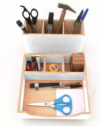 Organizer - zestaw na biurko biały - do szkoły, Clock Wood Studio