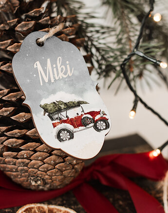 Jeep z choinką - personalizowana zawieszka na prezent, Winietka dekoruje