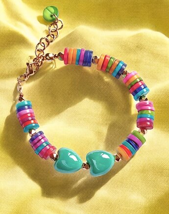 Bransoletka : SUMMER collection: masa perłowa i ceramiczne serduszka, kaktusia