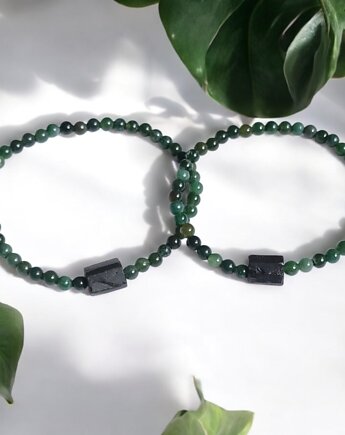 KOMPLET dla PARY : agat mszysty & czarny turmalin, kaktusia