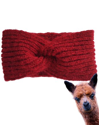 Wełniana opaska handmade z alpaki i merino, miękka, ciepła, czerwona, THE MISS CAT