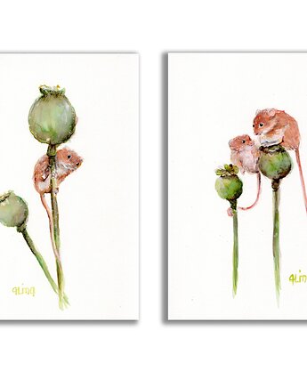 Akwarela ręcznie malowana "Myszki" zestaw  szt, Galeria Alma