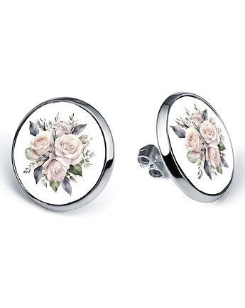 Kolczyki sztyfty  Bukiet Róż róże pastelowe delikatna kwiatowa biżuteria, laluv