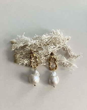 SAI - Kolczyki z wielka Perłą Naturalną Barokowej, STUDIO AURA