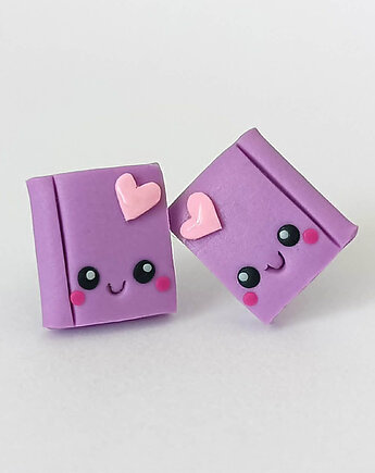 Małe Kolczyki sztyfty Kawaii Książki fioletowe, OMIFIMO