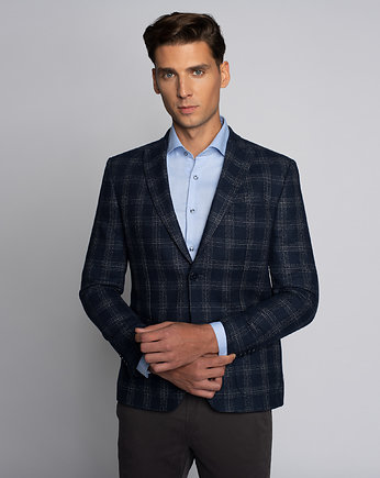 marynarka męska mantova granatowa w kratę slim fit, BORGIO