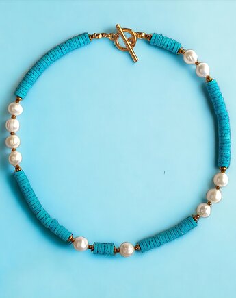 LIMITOWANY naszyjnik : kolekcja summer ocean : PERŁY & LAWA turkusowa, kaktusia