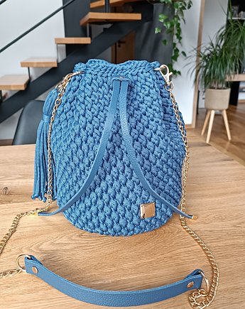 Ręcznie robiona torebka bucket bag w kolorze jeans, OSOBY - Prezent dla Dziewczyny